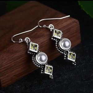 Peridot Dangle Earrings .925 plated